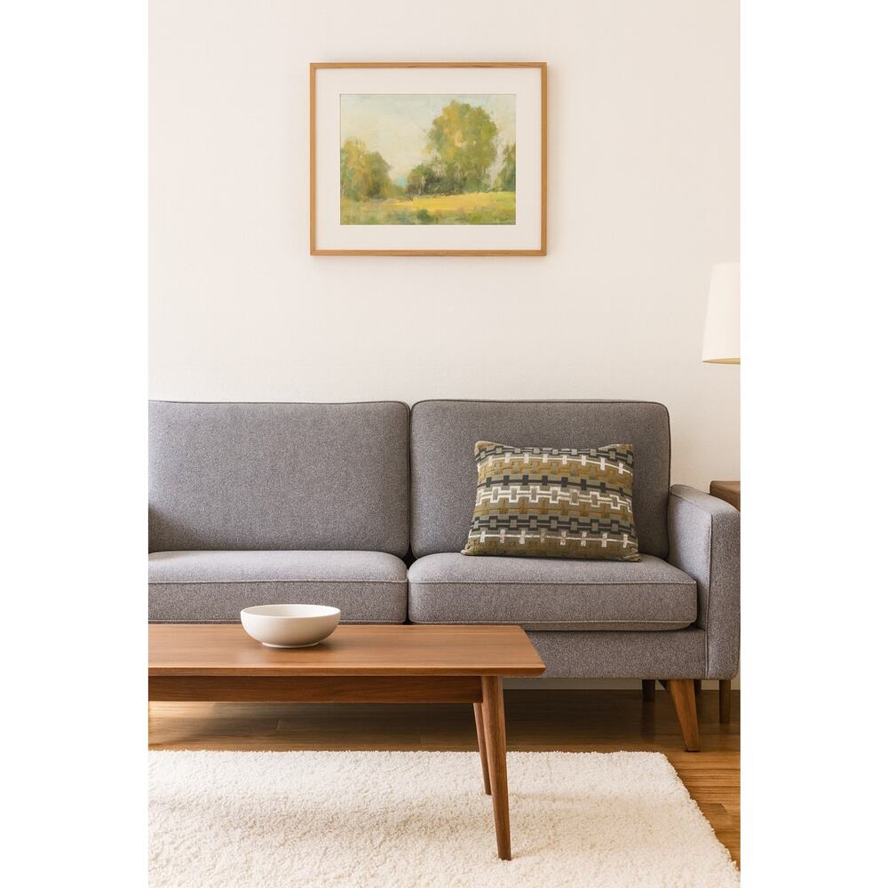 Set of 2 Geometric Greek Key Throw Pillows Olive Green Grey Cream Square 18in